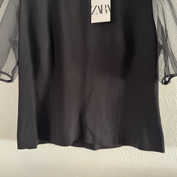 Zara Black Organza Puff Sleeve Blouse Goth Glam XXL Dark Academia Avant-Garde - Picture 10 of 15